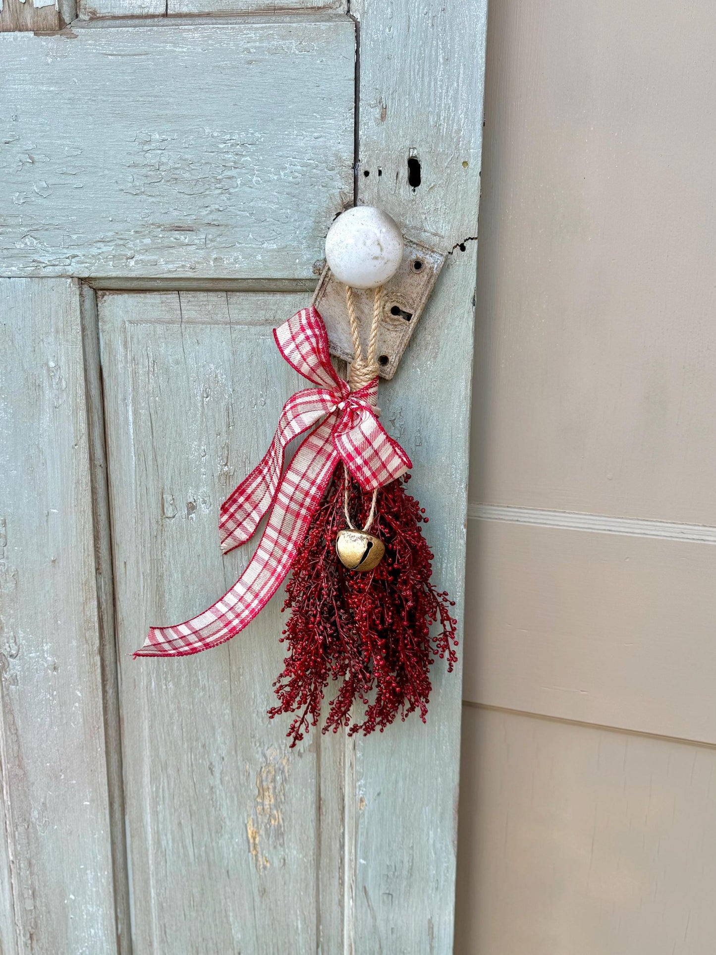 Luxe Burgundy Gold Christmas Swag with Bells, Mini Lantern Swag, Kitchen Cabinet Decor, Cranberry Maroon Gold Christmas Decor