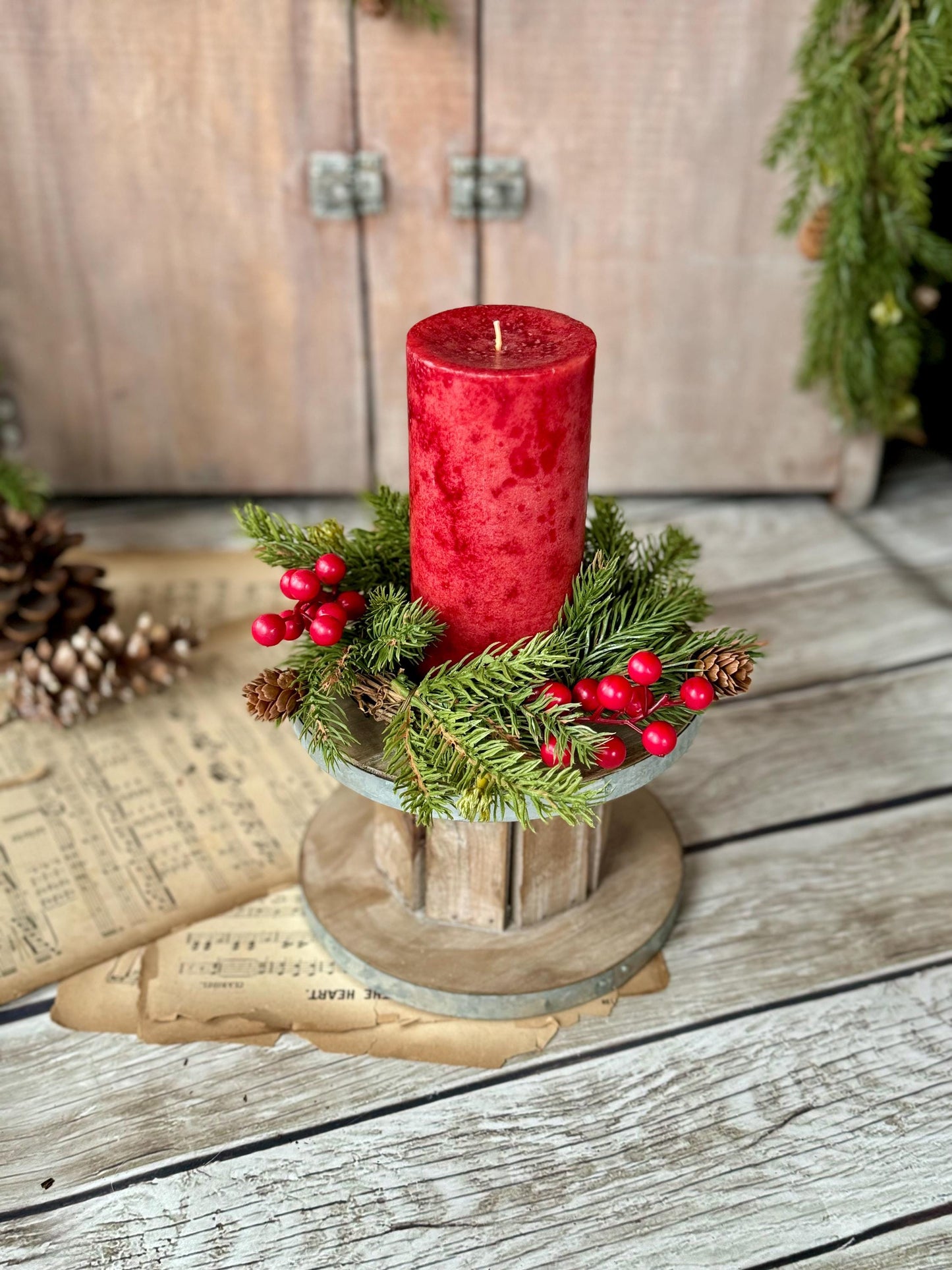 Set of 2 Christmas Candle Wreaths, Pine Berry Candle Wreath, Cedar Christmas Wreath, Juniper Pine Wreath