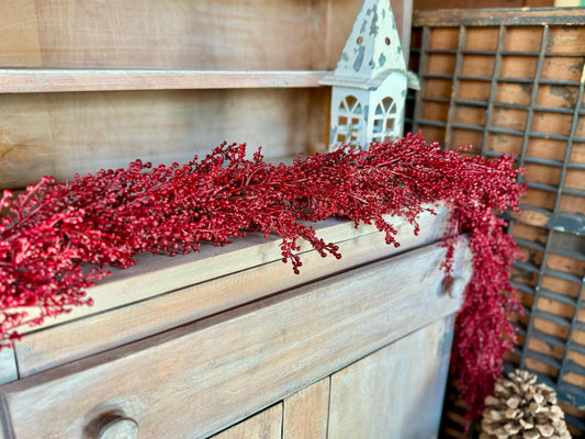 Red Christmas Berry Garland, Burgundy Garland, Kitchen Cabinets Decor, Christmas Table Decor, Fireplace Mantle Garland, Red Berry Garland