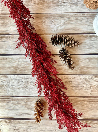 Red Christmas Berry Garland, Burgundy Garland, Kitchen Cabinets Decor, Christmas Table Decor, Fireplace Mantle Garland, Red Berry Garland