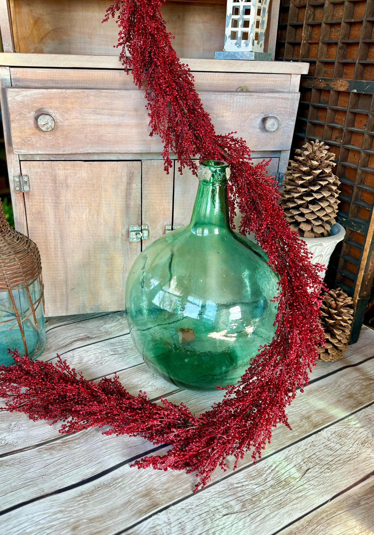 Red Christmas Berry Garland, Burgundy Garland, Kitchen Cabinets Decor, Christmas Table Decor, Fireplace Mantle Garland, Red Berry Garland