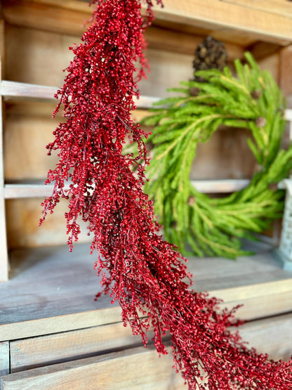Red Christmas Berry Garland, Burgundy Garland, Kitchen Cabinets Decor, Christmas Table Decor, Fireplace Mantle Garland, Red Berry Garland