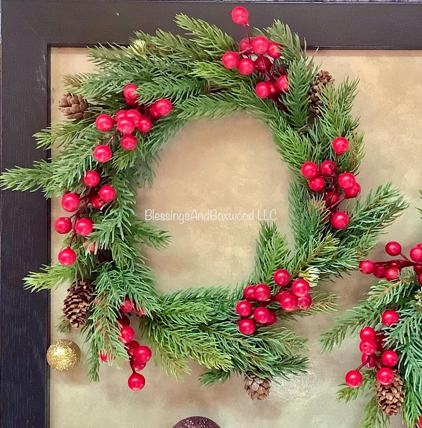 Spruce Pine and Berry Candle Wreaths, Pine Berry Christmas Candle Wreath, Kitchen Cabinet Wreath