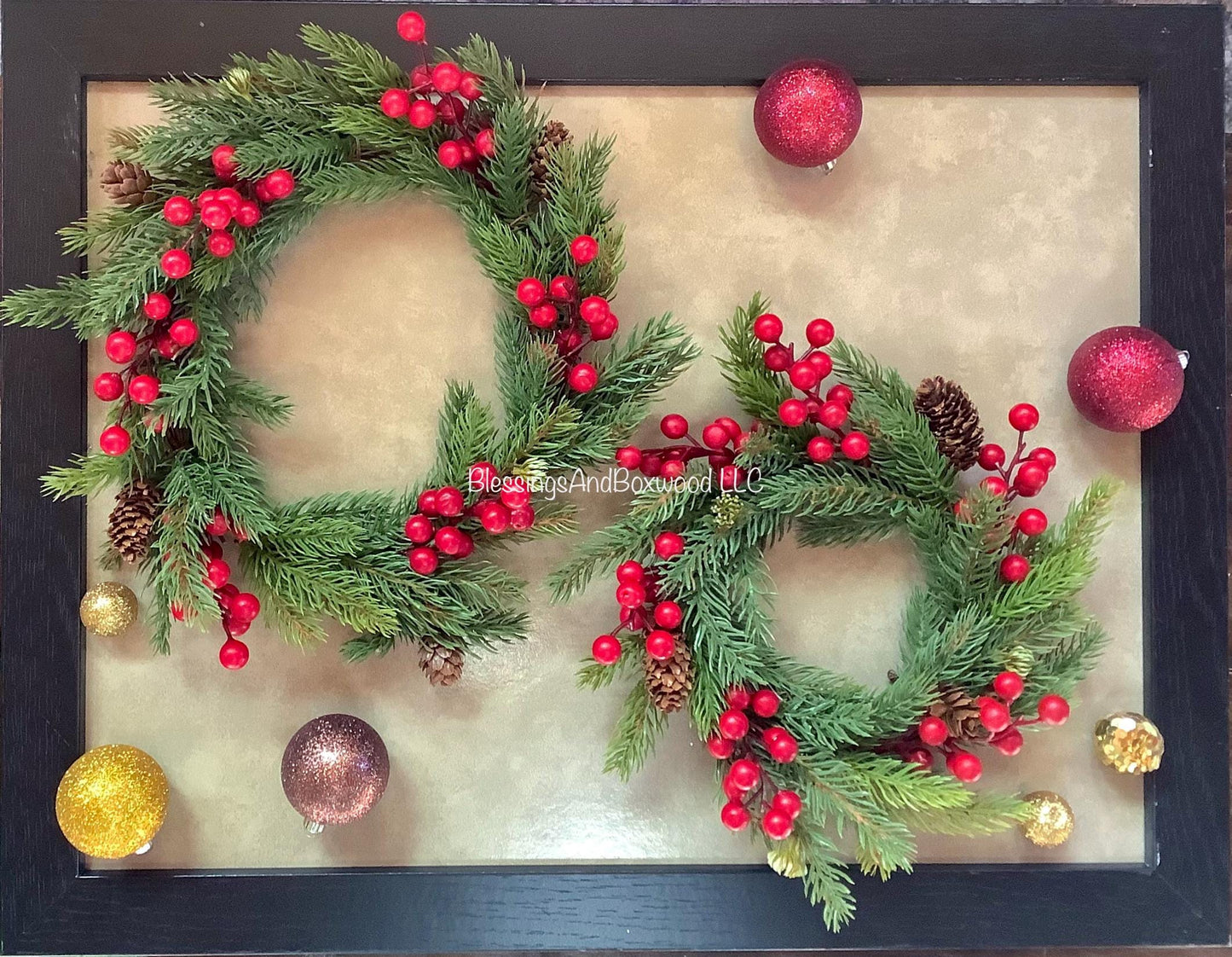 Spruce Pine and Berry Candle Wreaths, Pine Berry Christmas Candle Wreath, Kitchen Cabinet Wreath