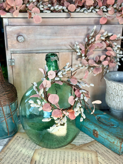 NEW 2025 Mini Pussy Willow Wreath, Pink Candle Wreath, Valentines Day Wreath, Pink Mothers Day Gift, Window Wreath, Mini Wreath