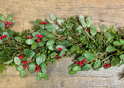 Christmas Holly Berry Garland | Christmas Boxwood Garland | Red and Green Garland | Christmas Mantle Garland