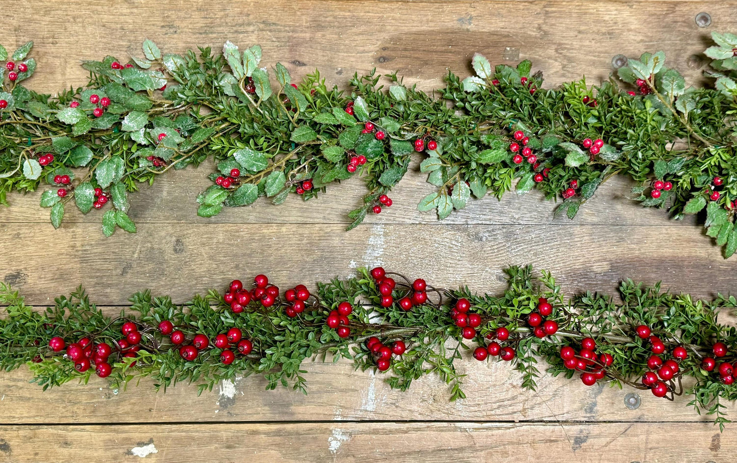 Christmas Holly Berry Garland | Christmas Boxwood Garland | Red and Green Garland | Christmas Mantle Garland