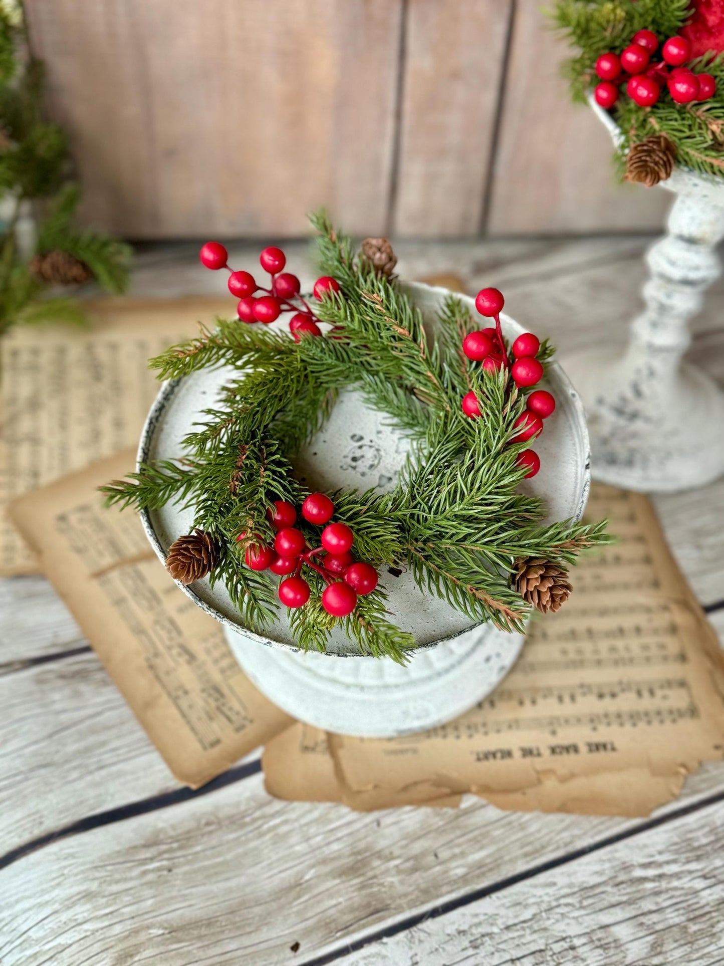 Set of 2 Christmas Candle Wreaths, Pine Berry Candle Wreath, Cedar Christmas Wreath, Juniper Pine Wreath