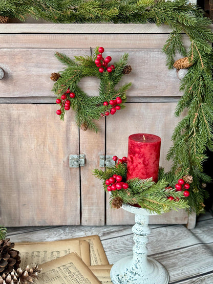 Set of 2 Christmas Candle Wreaths, Pine Berry Candle Wreath, Cedar Christmas Wreath, Juniper Pine Wreath