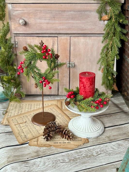 Set of 2 Christmas Candle Wreaths, Pine Berry Candle Wreath, Cedar Christmas Wreath, Juniper Pine Wreath