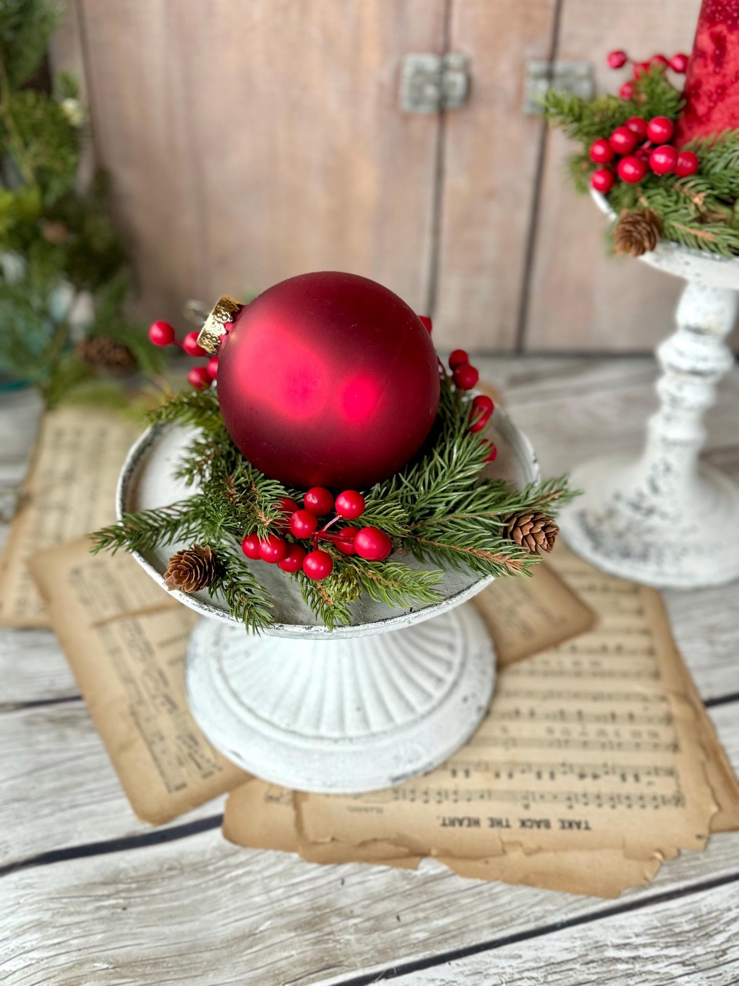 Set of 2 Spruce Pine Candle Wreaths, Pine Berry Christmas Candle Wreath, Vintage Style Christmas, Juniper Pine Wreath