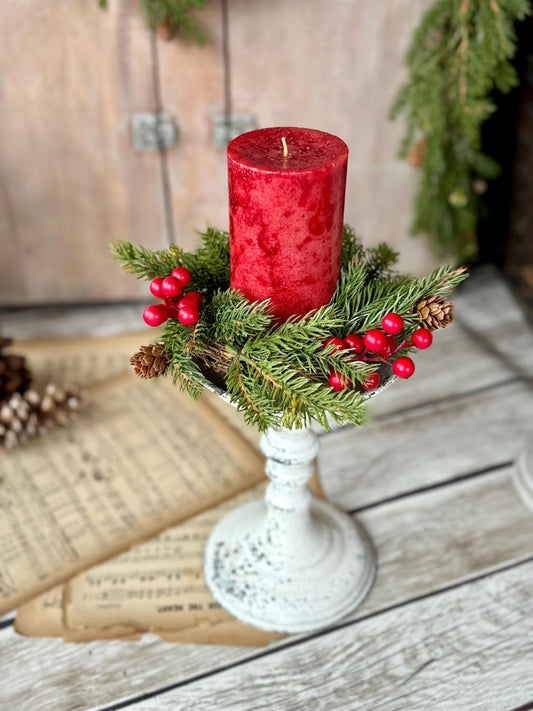 Set of 2 Spruce Pine Candle Wreaths, Pine Berry Christmas Candle Wreath, Vintage Style Christmas, Juniper Pine Wreath