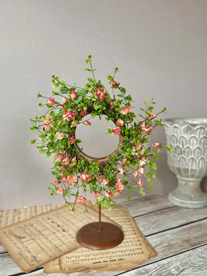 Spring Candle Wreath, Pink Vine Wreath, Summer Wreath, Pink Mini Wreath, Mothers Day Gift, Easter Decor