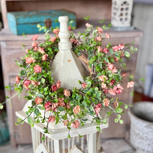 Spring Candle Wreath, Pink Vine Wreath, Summer Wreath, Pink Mini Wreath, Mothers Day Gift, Easter Decor