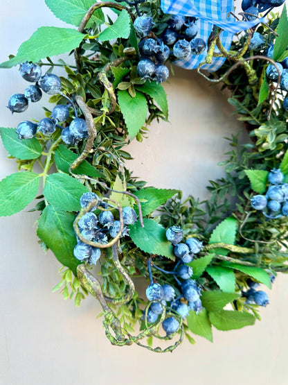 Blueberry and Boxwood Wreath, Farmhouse Berry Boxwood Wreath, Spring Summer Decor, Kitchen Cabinets, Camper Decor, Blue Kitchen, Blue Wreath