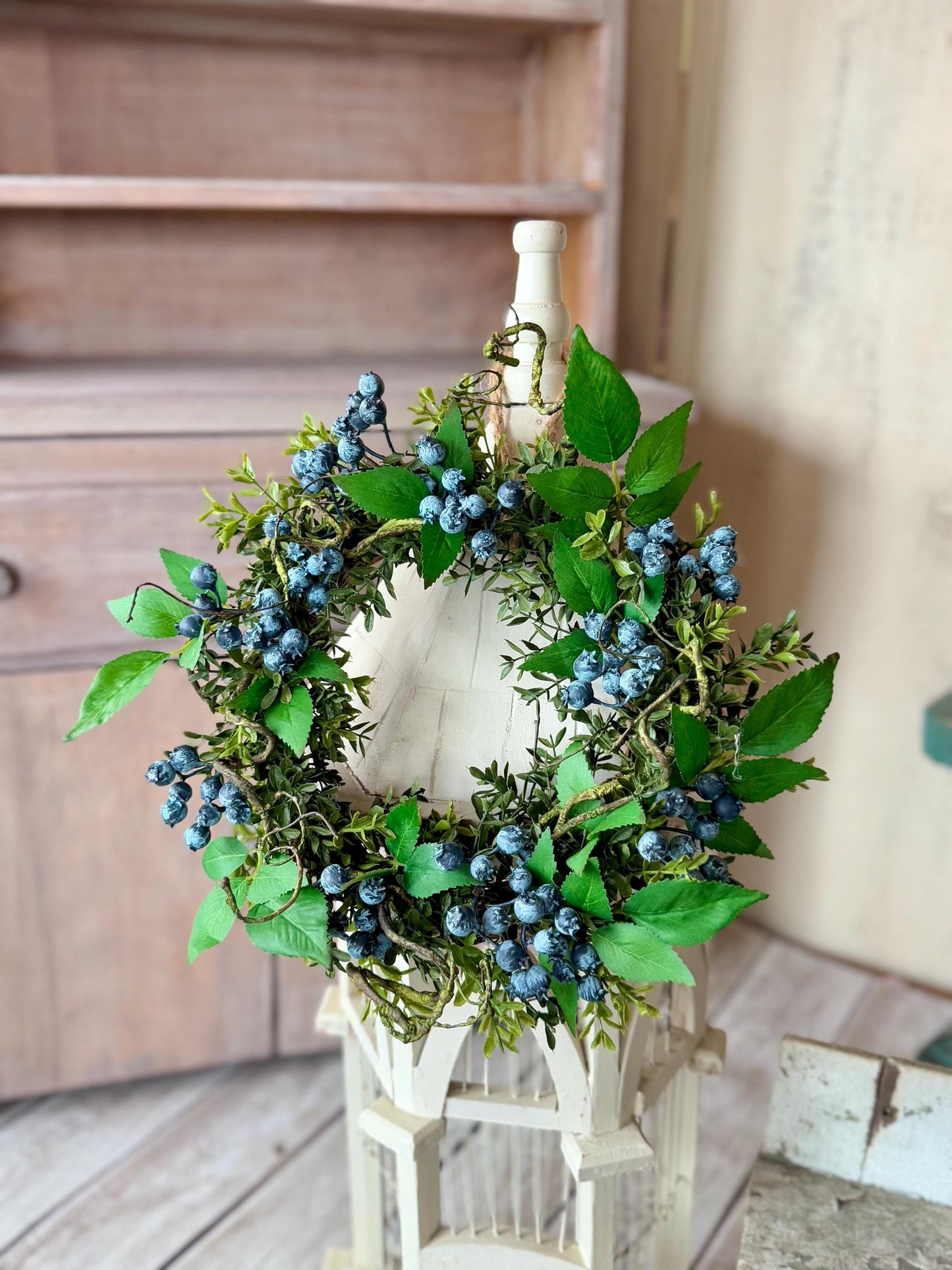 Blueberry and Boxwood Wreath, Farmhouse Berry Boxwood Wreath, Spring Summer Decor, Kitchen Cabinets, Camper Decor, Blue Kitchen, Blue Wreath