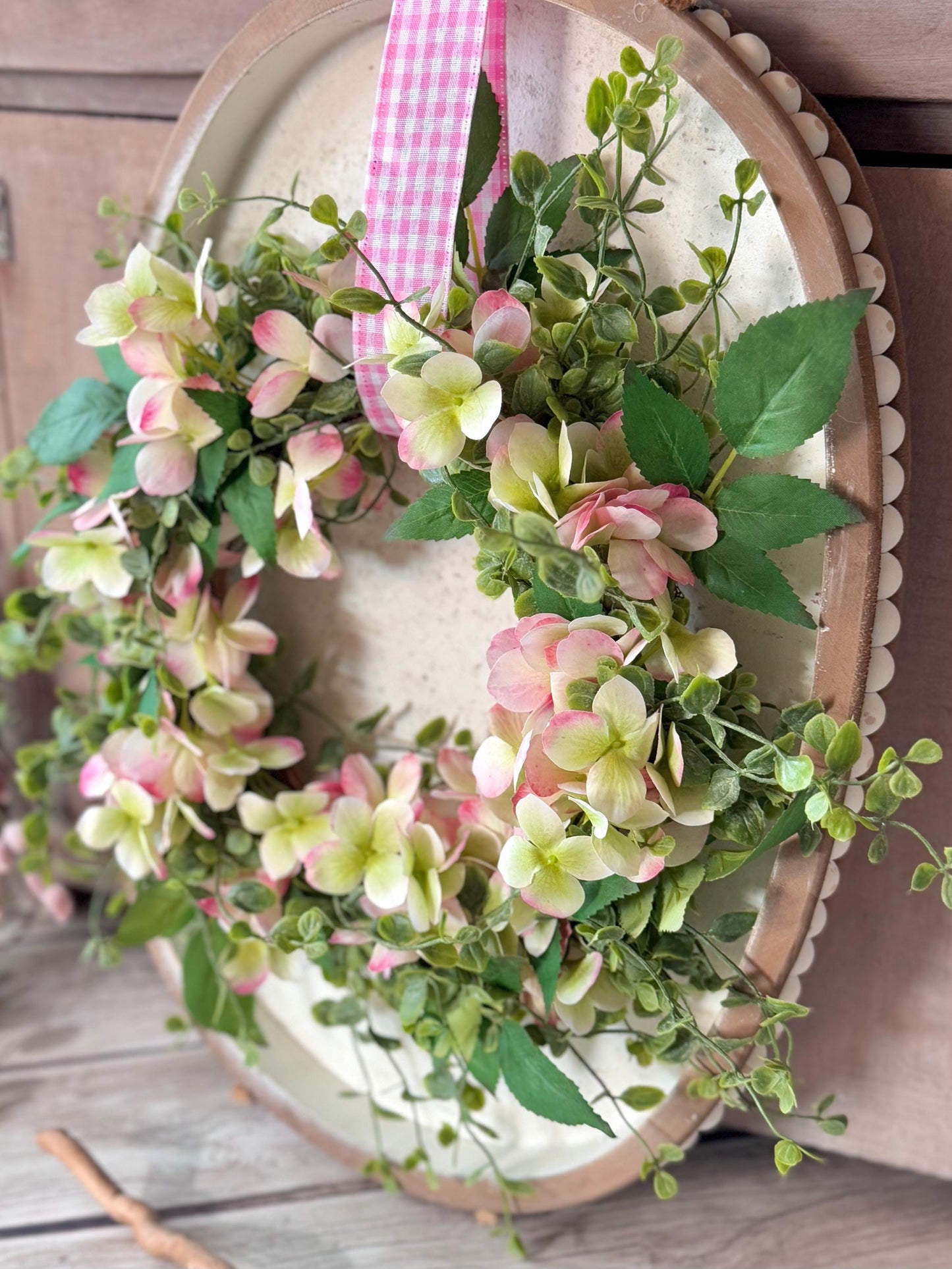 Pink Hydrangea Candle Wreath, Window Wreath, Kitchen Cabinets Wreath, Pink Hydrangea Decor, Spring Wreath Ring, Summer Candle Wreath