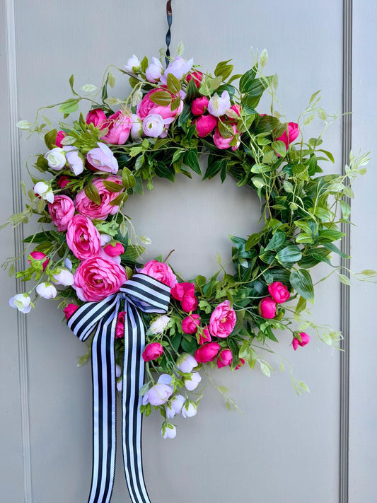 Mothers Day Wreath, Pink Rose Wreath, Pink Easter Wreath, Cabbage Rose Flowers, Easter Decor, Pink Summer Wreath, Pink Spring Door Wreath