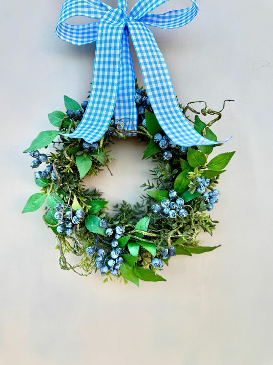Blueberry and Boxwood Wreath, Farmhouse Berry Boxwood Wreath, Spring Summer Decor, Kitchen Cabinets, Camper Decor, Blue Kitchen, Blue Wreath