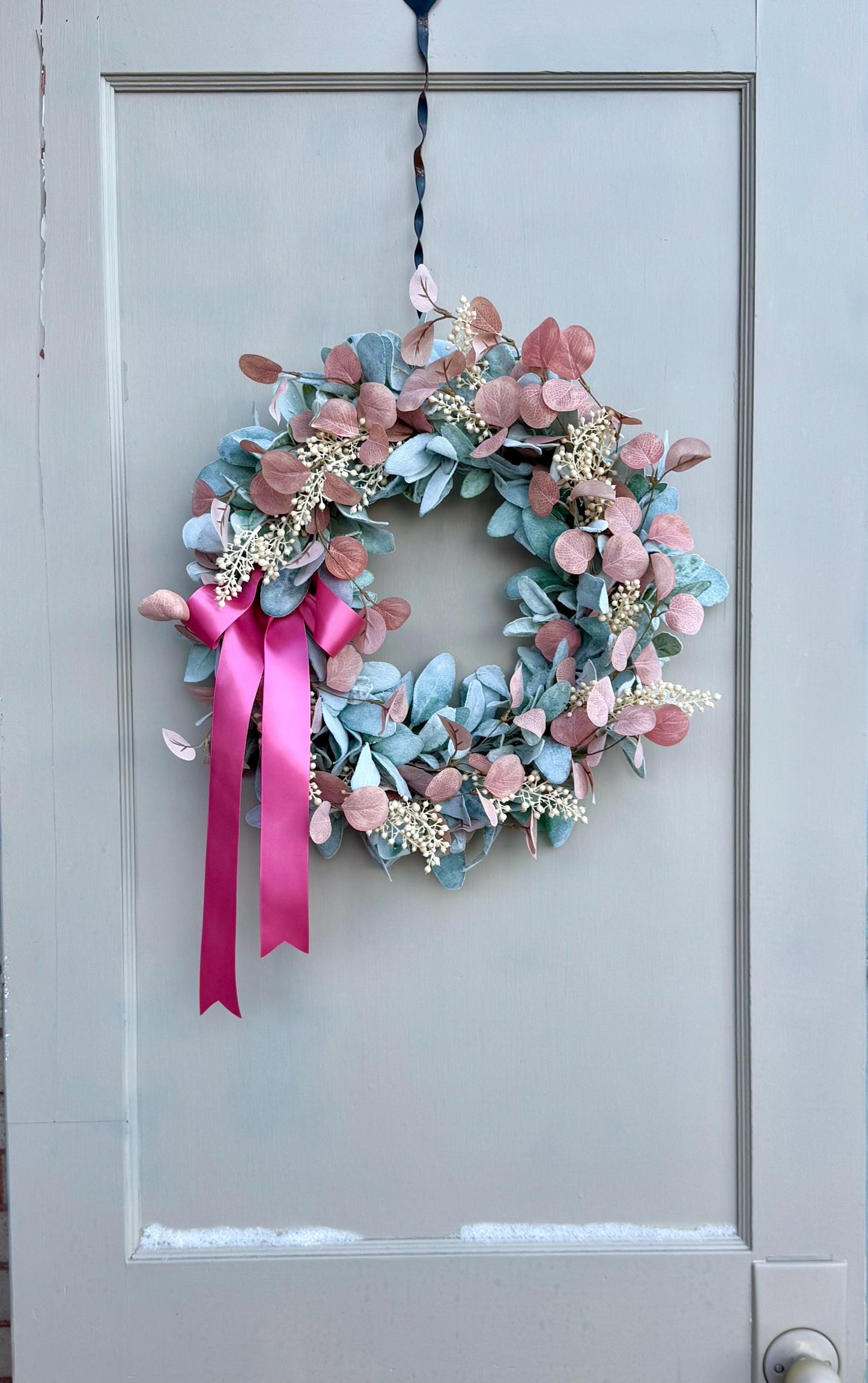 Pink Mothers Day Wreath, Pink Lambs Ear Wreath, Easter Wreath, Spring Wreath, Mothers Day Gift, Summer Wreaths, Front Door, Porch Decor