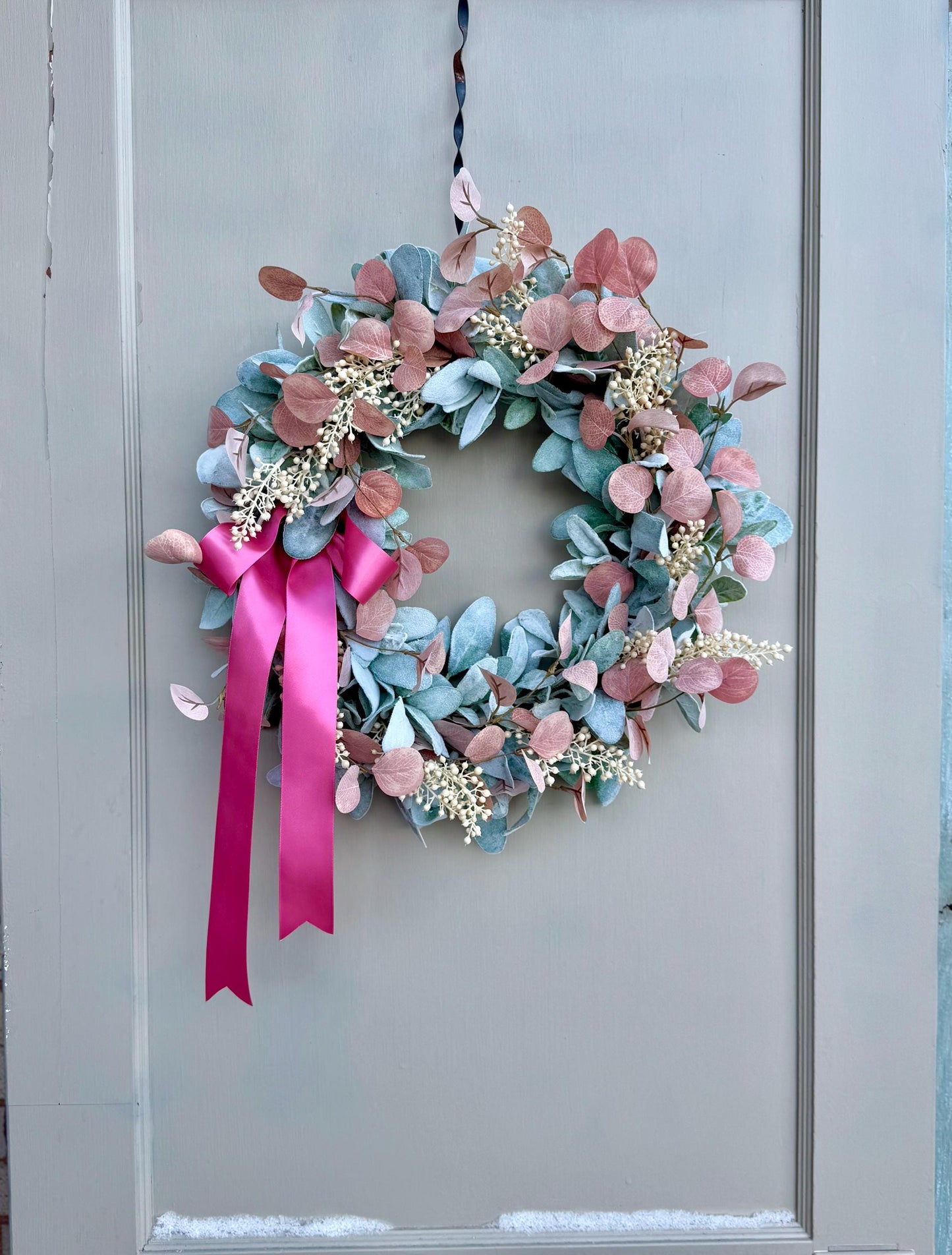 Pink Mothers Day Wreath, Pink Lambs Ear Wreath, Easter Wreath, Spring Wreath, Mothers Day Gift, Summer Wreaths, Front Door, Porch Decor