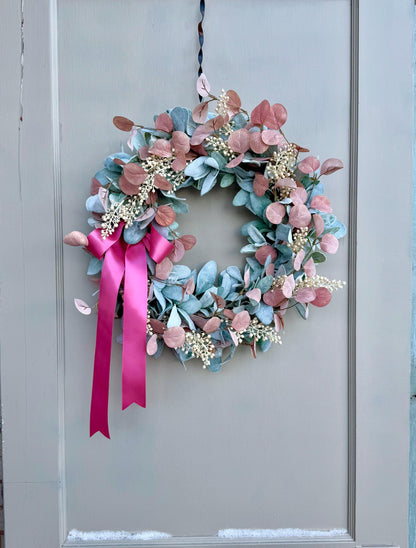 Pink Mothers Day Wreath, Pink Lambs Ear Wreath, Easter Wreath, Spring Wreath, Mothers Day Gift, Summer Wreaths, Front Door, Porch Decor