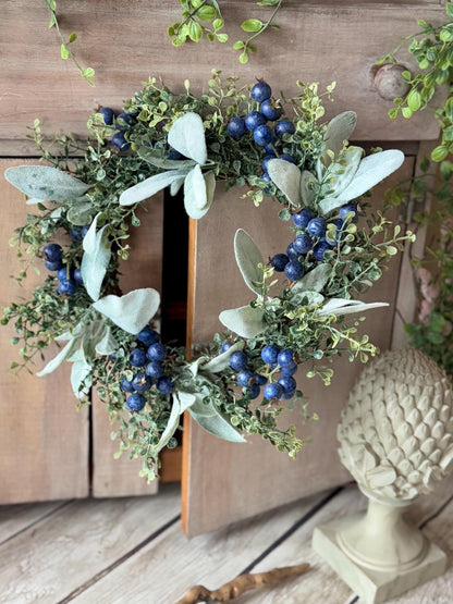Blueberry Candle Wreath, Mini Kitchen Wreath, Summer Decor, Country Farmhouse, Spring Candle Ring, Blue Wedding Decorations - TLGB