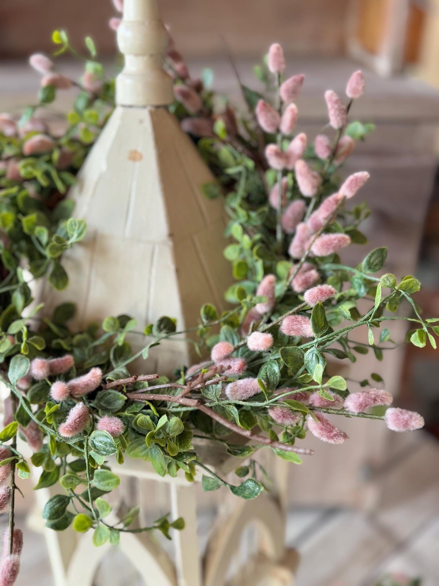 NEW 2025 Pink Pussy Willow Wreath, Pink Candle Wreath, Valentines Day Wreath, Pink Mothers Day Gift, Window Wreath, Mini Wreath