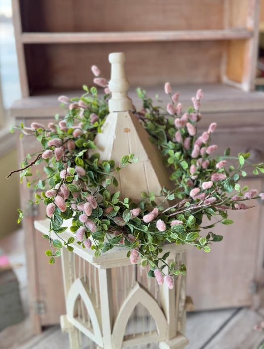NEW 2025 Pink Pussy Willow Wreath, Pink Valentines Day Wreath, Pink Mothers Day Gift, Window Wreath, Mini Wreath, Pink Candle Wreath