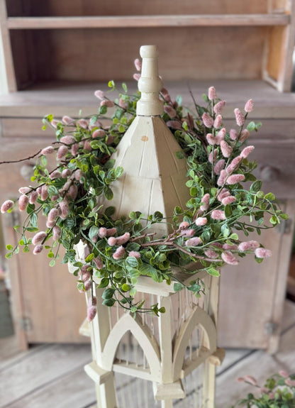 NEW 2025 Pink Pussy Willow Wreath, Pink Valentines Day Wreath, Pink Mothers Day Gift, Window Wreath, Mini Wreath, Pink Candle Wreath
