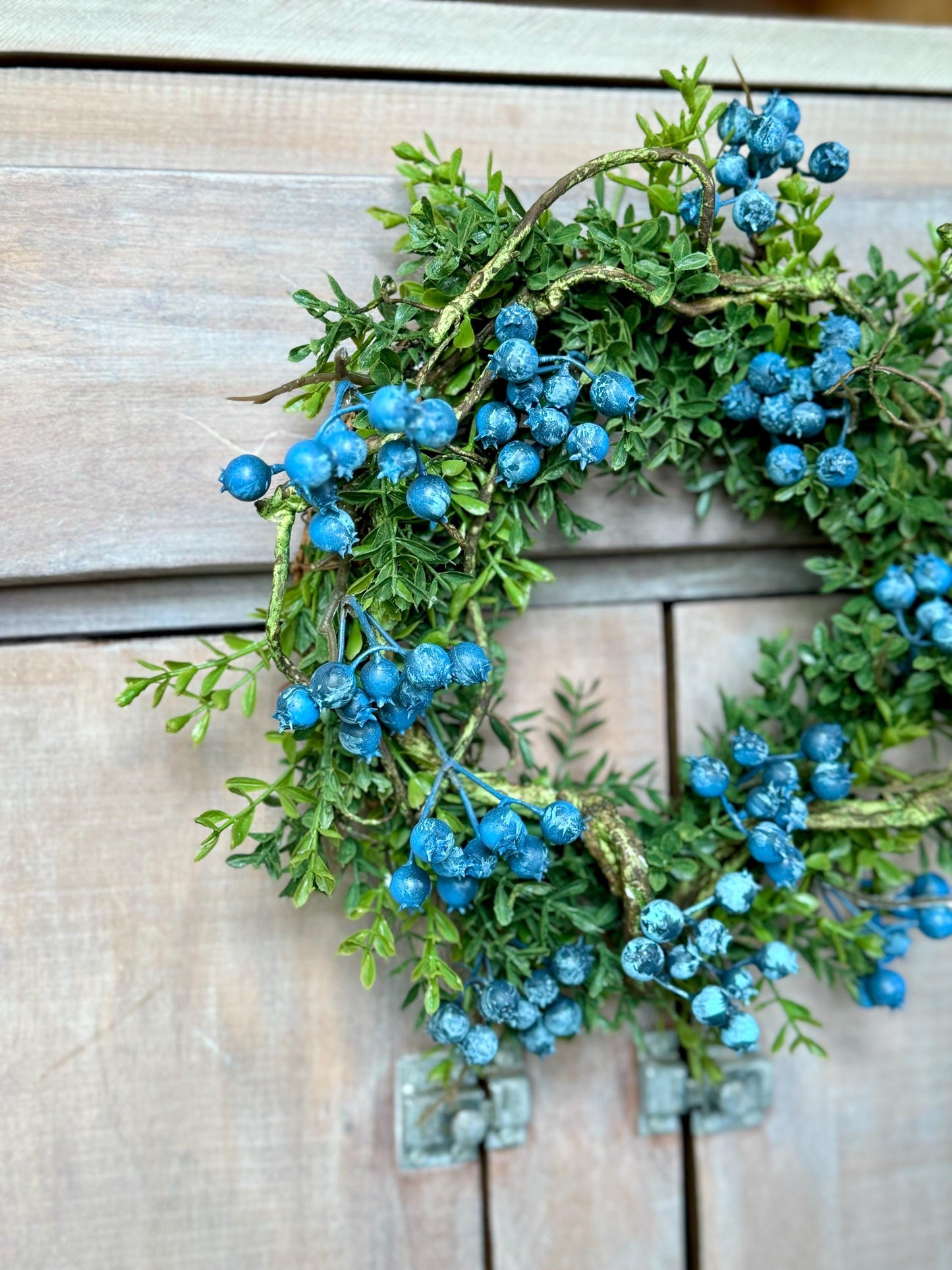 Blueberry and Boxwood Wreath, Farmhouse Berry Boxwood Wreath, Spring Summer Decor, Kitchen Cabinets, Camper Decor, Blue Kitchen, Blue Wreath