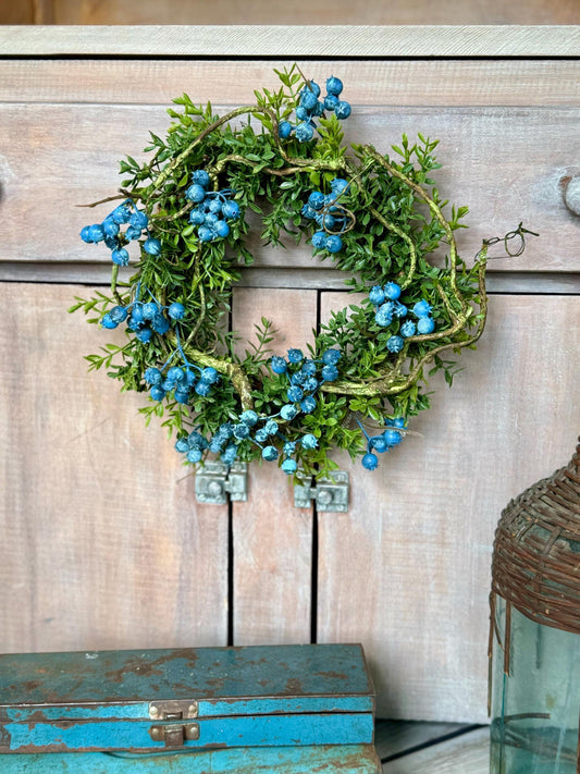 Blueberry and Boxwood Wreath, Farmhouse Berry Boxwood Wreath, Spring Summer Decor, Kitchen Cabinets, Camper Decor, Blue Kitchen, Blue Wreath