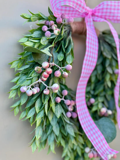Valentines Day Wreath, Pink Berry Wreath, Spring Wreath, Pink Valentines Day Wreath, Mothers Day Gift, Easter Decor, Pink Heart Wreath