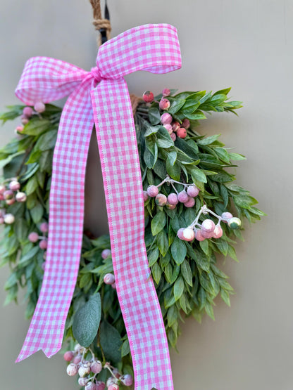 Valentines Day Wreath, Pink Berry Wreath, Spring Wreath, Pink Valentines Day Wreath, Mothers Day Gift, Easter Decor, Pink Heart Wreath