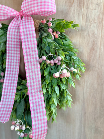 Valentines Day Wreath, Pink Berry Wreath, Spring Wreath, Pink Valentines Day Wreath, Mothers Day Gift, Easter Decor, Pink Heart Wreath