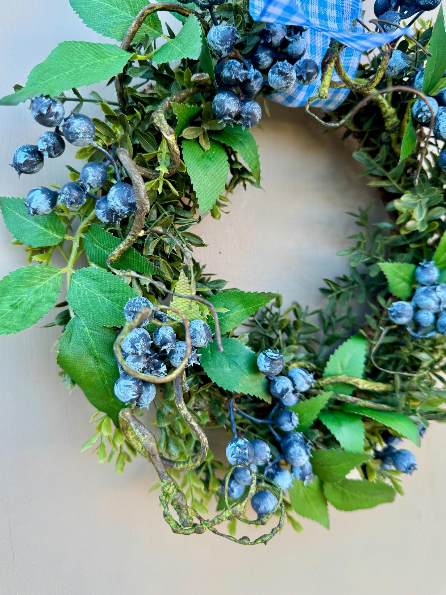 Blueberry and Boxwood Wreath, Farmhouse Berry Boxwood Wreath, Spring Summer Decor, Kitchen Cabinets, Camper Decor, Blue Kitchen, Blue Wreath