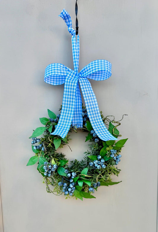 Blueberry and Boxwood Wreath, Farmhouse Berry Boxwood Wreath, Spring Summer Decor, Kitchen Cabinets, Camper Decor, Blue Kitchen, Blue Wreath