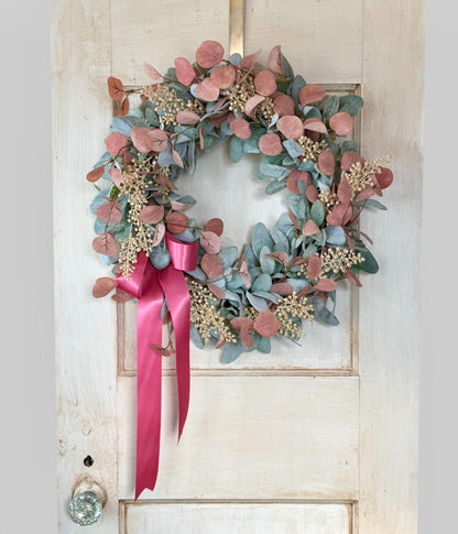 Pink Mothers Day Wreath, Pink Lambs Ear Wreath, Easter Wreath, Spring Wreath, Mothers Day Gift, Summer Wreaths, Front Door, Porch Decor