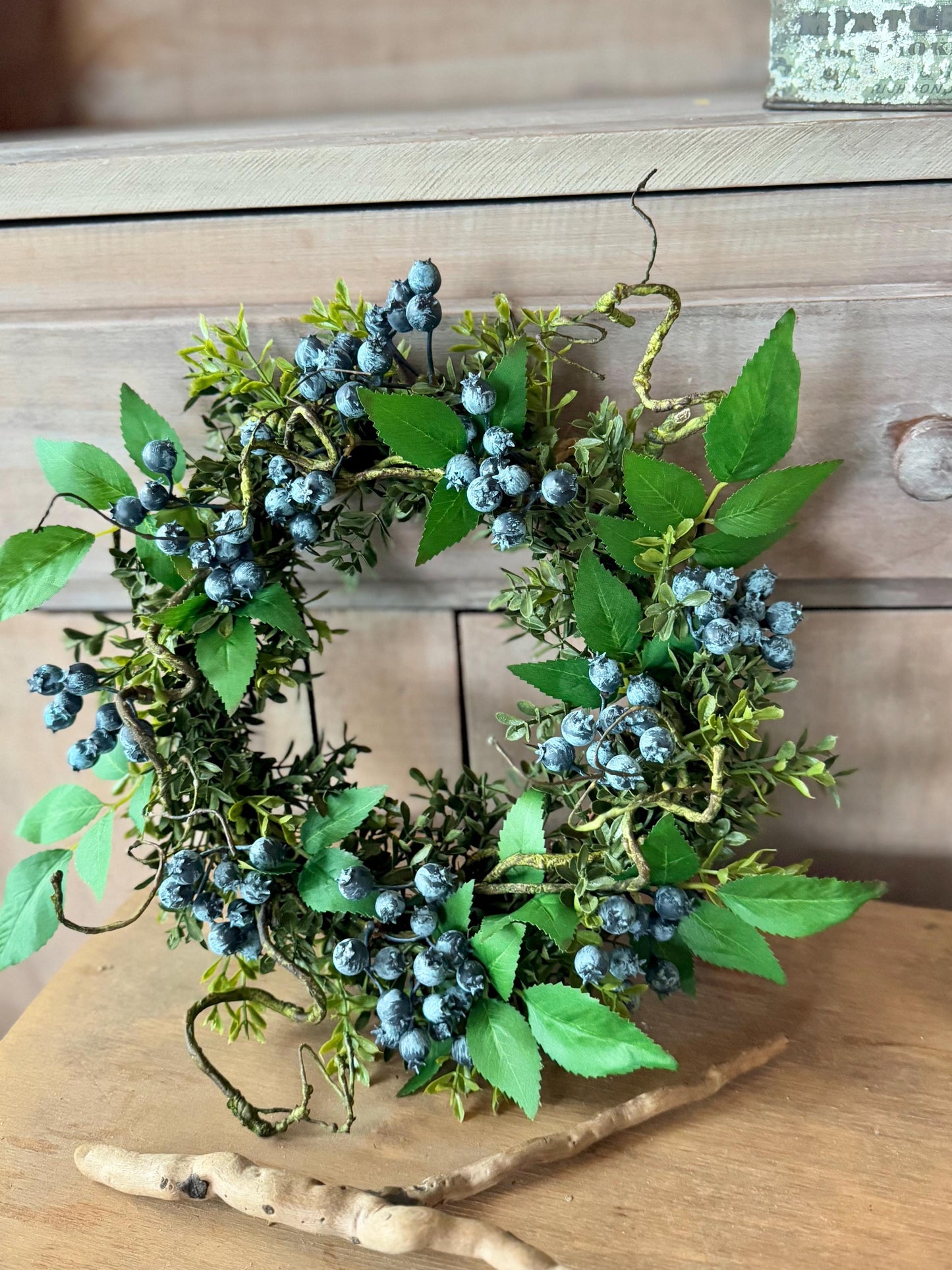 Blueberry and Boxwood Wreath, Farmhouse Berry Boxwood Wreath, Eucalyptus Candle Ring, Kitchen Cabinets, Camper Decor