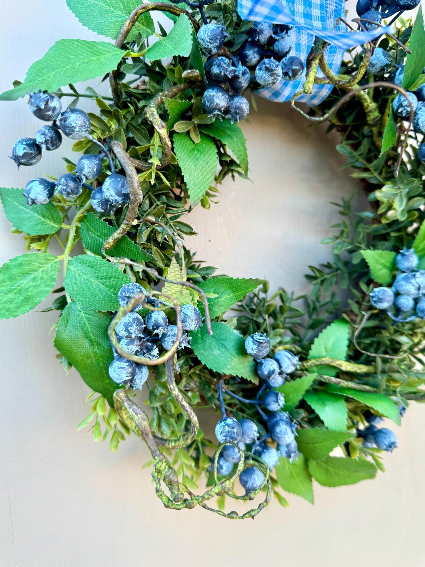 Blueberry and Boxwood Wreath, Farmhouse Berry Boxwood Wreath, Eucalyptus Candle Ring, Kitchen Cabinets, Camper Decor