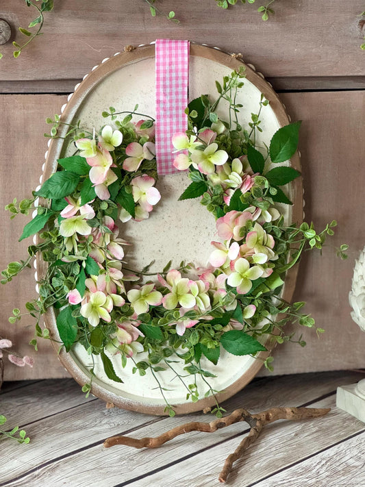 Pink Hydrangea Candle Wreath, Window Wreath, Kitchen Cabinets Wreath, Pink Hydrangea Decor, Spring Wreath Ring, Summer Candle Wreath