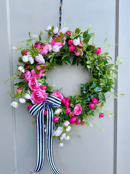 Mothers Day Wreath, Pink Rose Wreath, Pink Easter Wreath, Cabbage Rose Flowers, Easter Decor, Pink Summer Wreath, Pink Spring Door Wreath