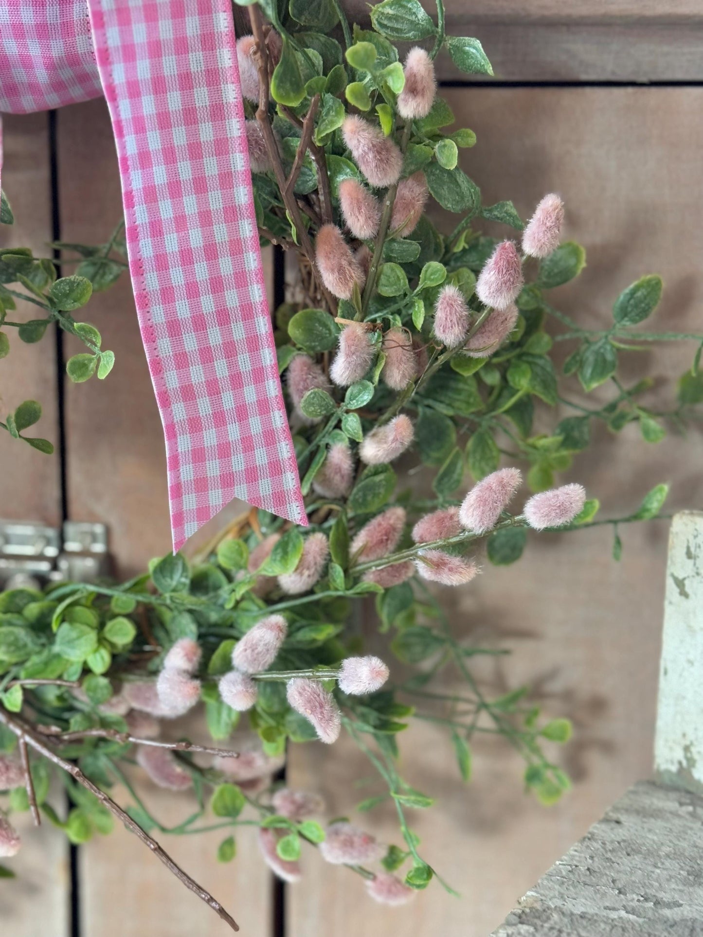 NEW 2025 Pink Pussy Willow Wreath, Pink Candle Wreath, Valentines Day Wreath, Pink Mothers Day Gift, Window Wreath, Mini Wreath