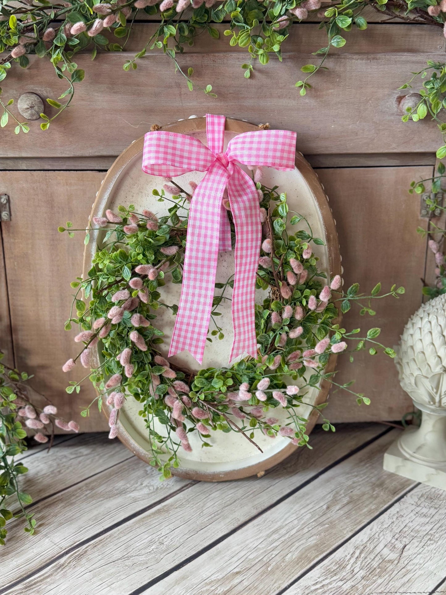 NEW 2025 Pink Pussy Willow Wreath, Pink Candle Wreath, Valentines Day Wreath, Pink Mothers Day Gift, Window Wreath, Mini Wreath