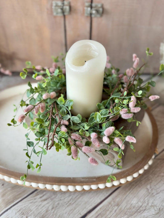 NEW 2025 Pink Pussy Willow Wreath, Pink Candle Wreath, Valentines Day Wreath, Pink Mothers Day Gift, Window Wreath, Mini Wreath