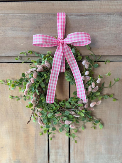 NEW 2025 Pink Pussy Willow Wreath, Pink Candle Wreath, Valentines Day Wreath, Pink Mothers Day Gift, Window Wreath, Mini Wreath