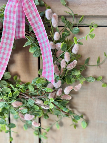 NEW 2025 Pink Pussy Willow Wreath, Pink Candle Wreath, Valentines Day Wreath, Pink Mothers Day Gift, Window Wreath, Mini Wreath