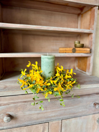 Yellow Forsythia Candle Wreath, Window Wreath, Yellow Kitchen Cabinets Wreath, Gold Chain Spring Wreath Ring, Summer Candle Wreath
