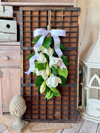 NEW 2025! White Easter Lily Swag Wreath, Easter Door Swag, Church Door Wreath, Spring Summer Teardrop Swag, White Wedding Pew Decor