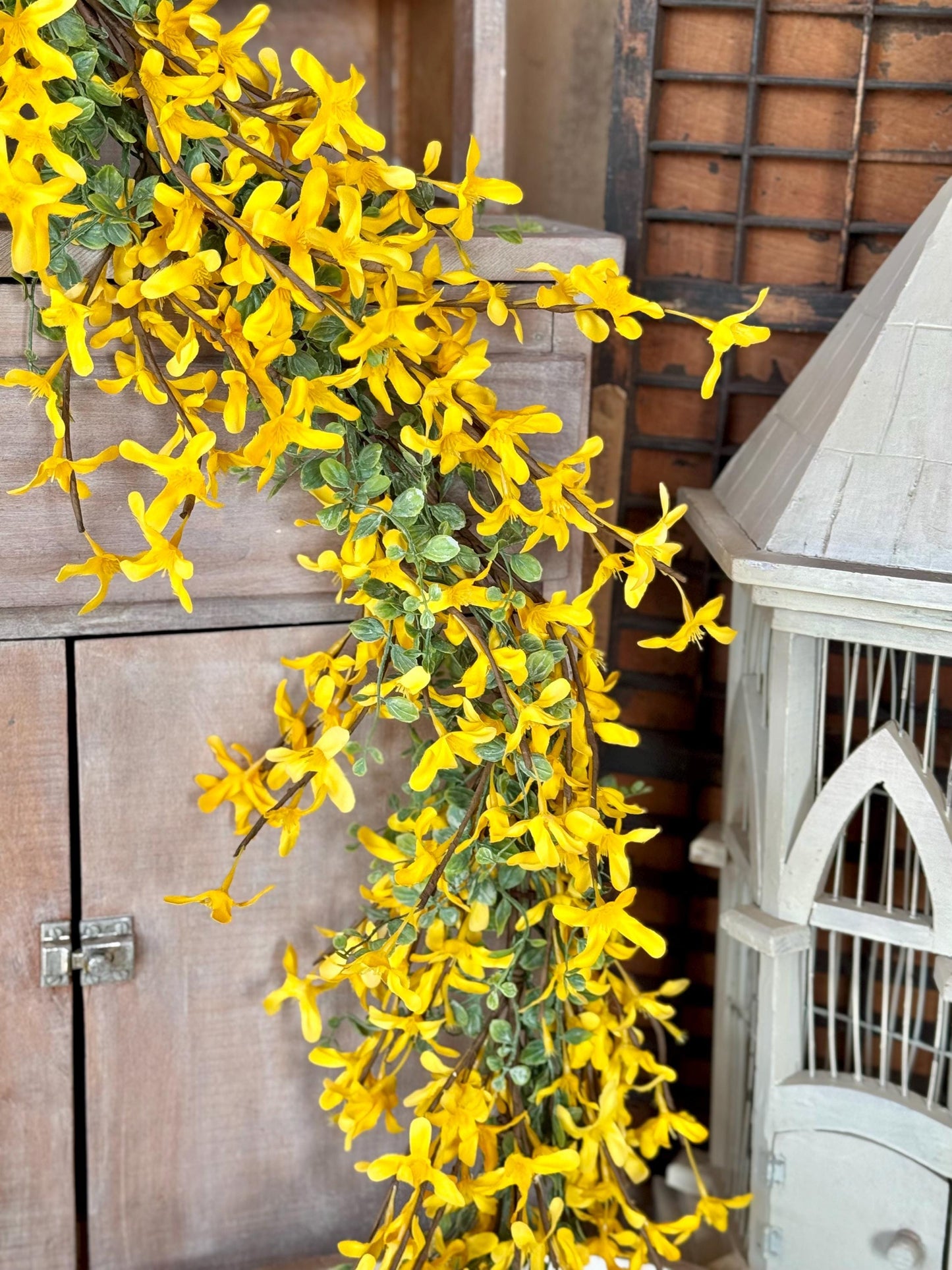 NEW 2025! Yellow Forsythia Garland, Spring Floral Garland, Summer Garland for Fireplace, Mantle Garland Decor, Mothers Day Gift
